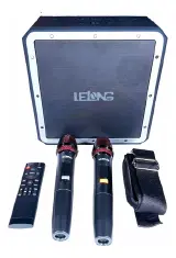 KIT CAIXA SOM COM BATERIA KARAOKE COM 2 MICROF SEM FIO RECARREGAVEL 200W BLUET 5.0  2 ENTRADAS P10 AUX  LELONG LE-725